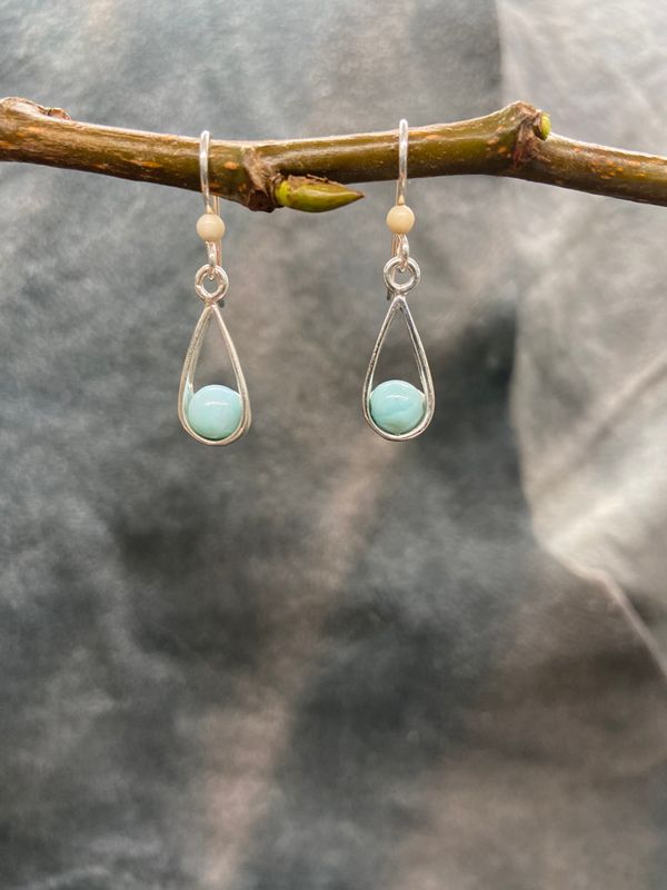 5mm Cupped Larimar Bead Earrings