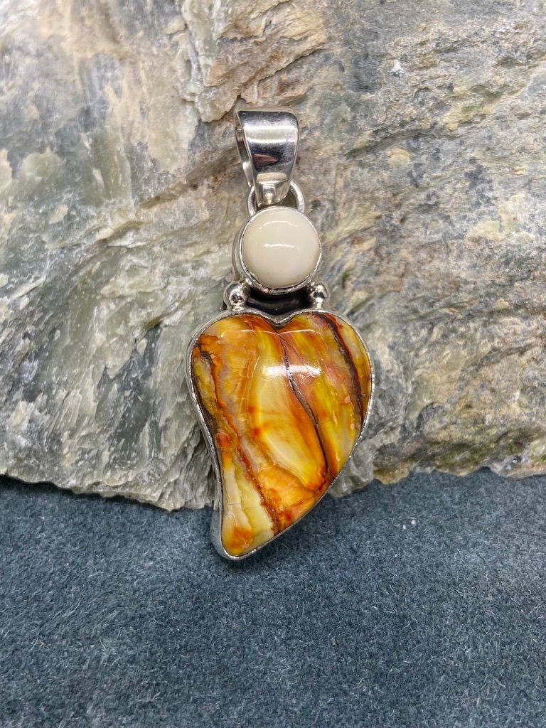 Mammoth Tooth Heart &amp;  Fossil Walrus Ivory Pendant
