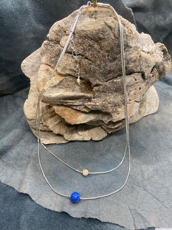 8mm Denim Lapis Bead Double Strand Necklace