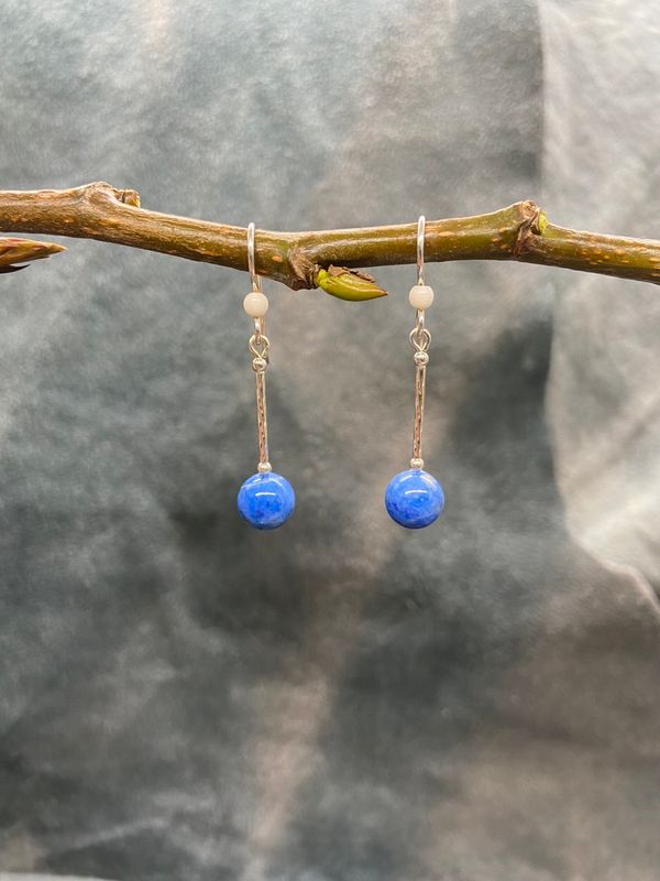 8mm Denim Lapis Bead Dangle Earrings