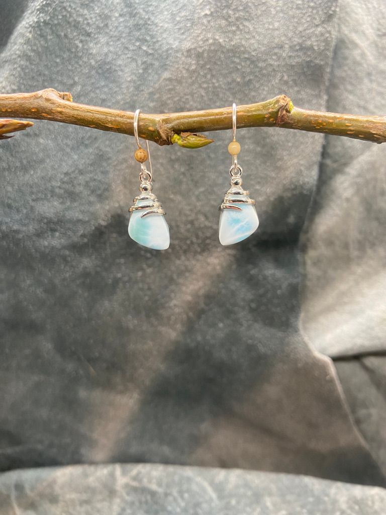 Larimar Triangle &amp; Sterling Silver Twist Earrings