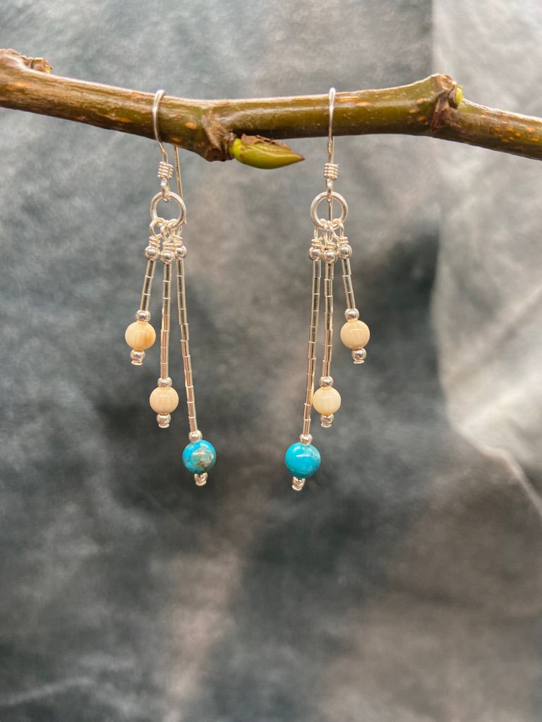 6mm Turquoise Bead Triple Strand Earrings