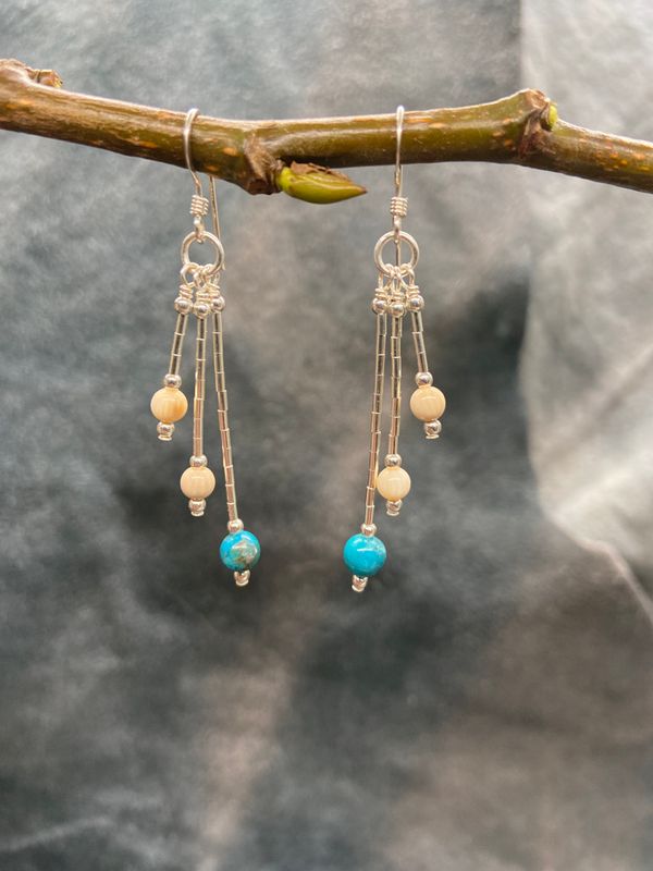 6mm Turquoise Bead Triple Strand Earrings