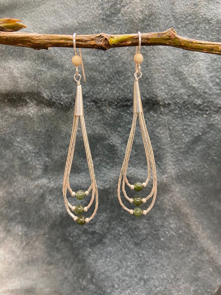 4mm Jade Bead Triple Loop Earring