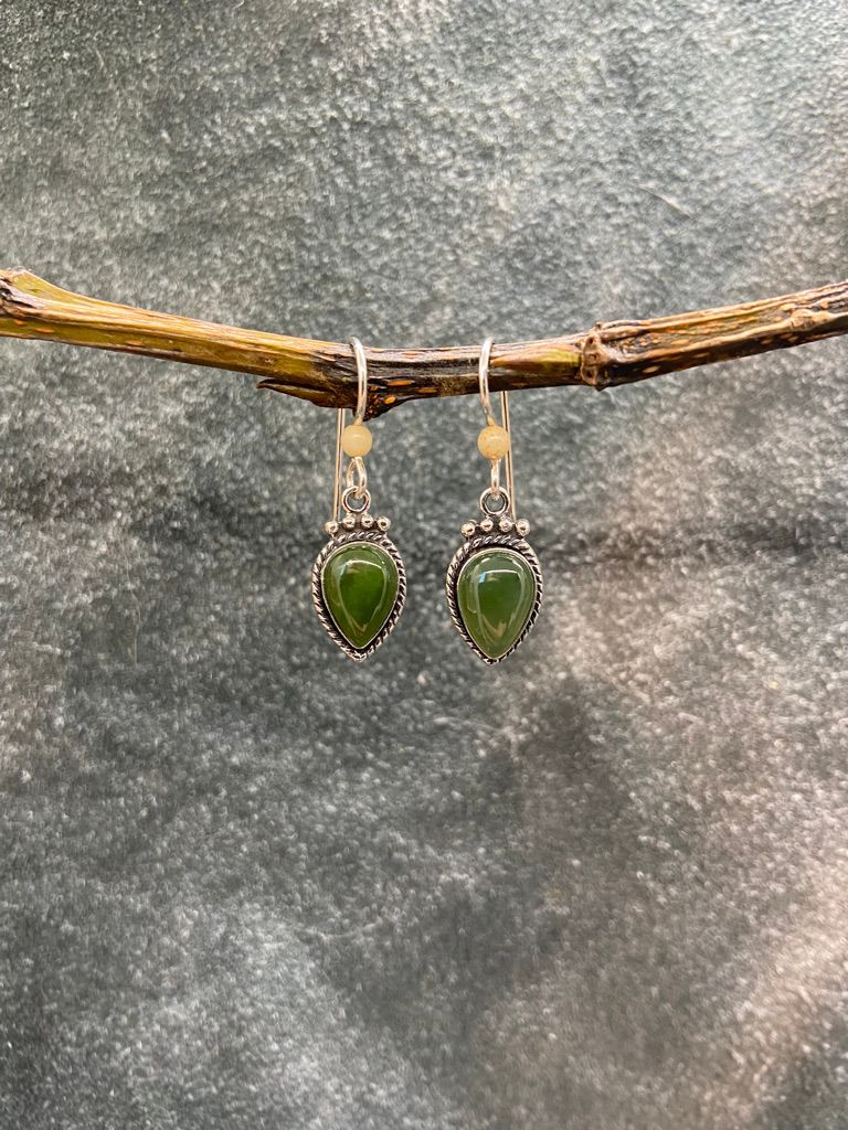 Teardrop Jade Cabochon Earrings
