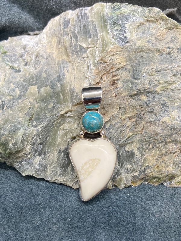 Walrus Ivory Heart &amp; Turquoise Pendant