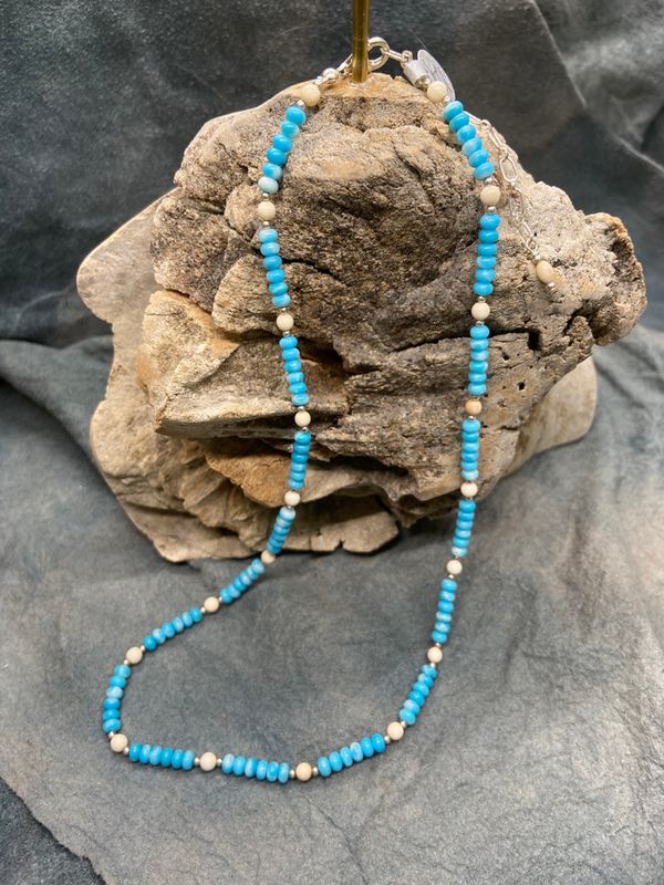 Turquoise &amp; Woolly Mammoth Ivory Beaded Necklace