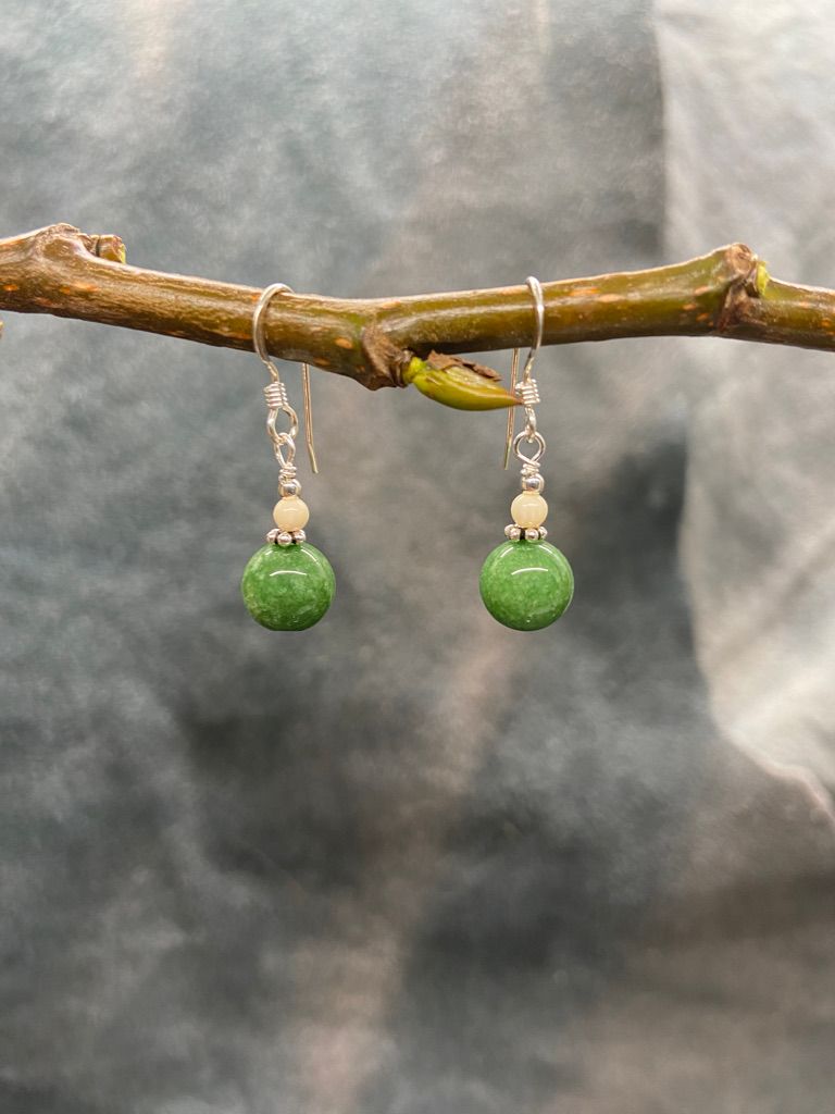 8mm Jade Bead Dangle Earrings