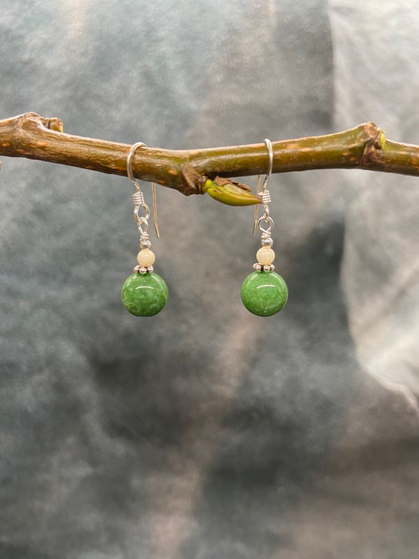 8mm Jade Bead Dangle Earrings