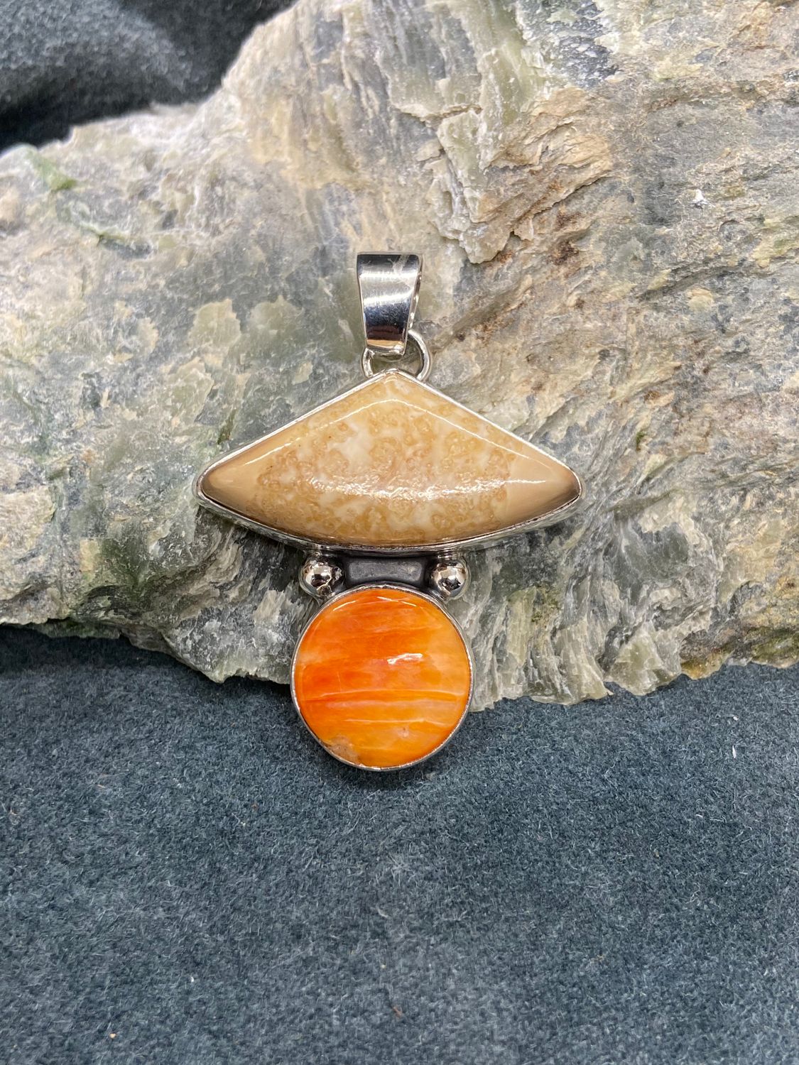 Fossil Walrus Ivory &amp; Spiny Oyster Pendant