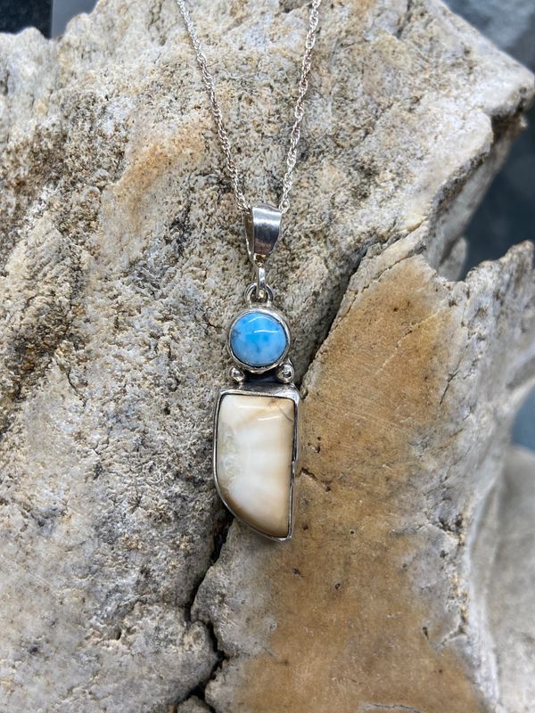 Fossil Walrus Ivory &amp; Larimar Necklace