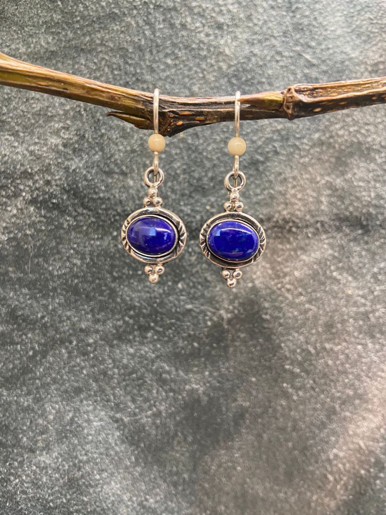 Denim Lapis Oval Cabochon Earrings
