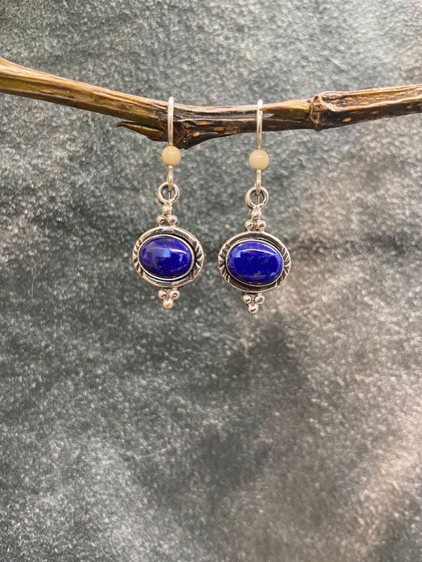 Denim Lapis Oval Cabochon Earrings