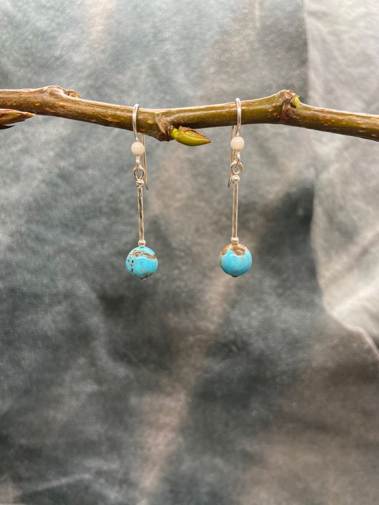 8mm Turquoise Bead Drop Earrings