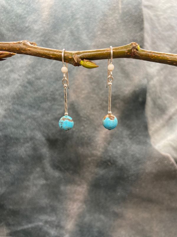 8mm Turquoise Bead Drop Earrings