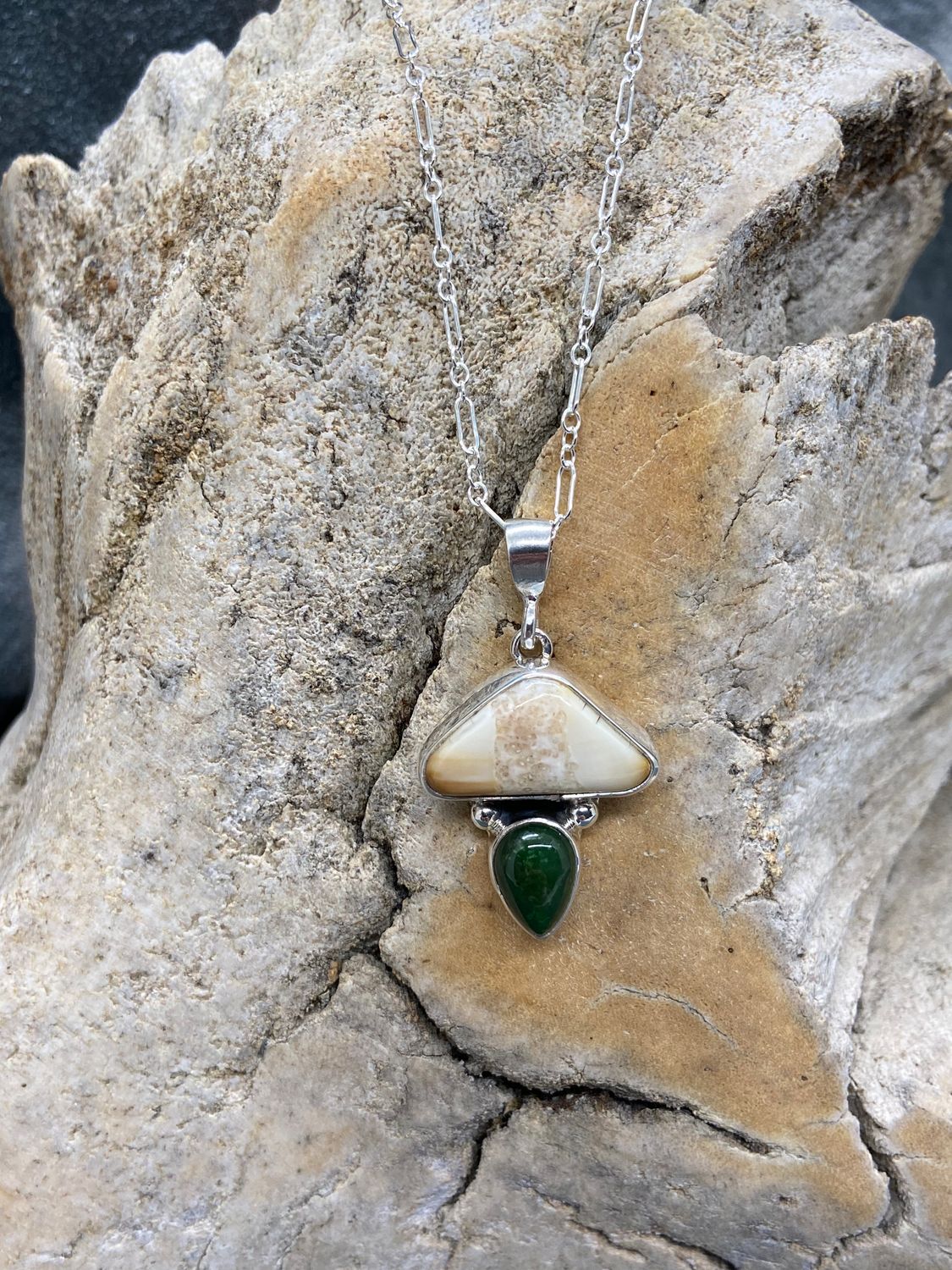 Fossil Walrus Ivory &amp; Jade Necklace