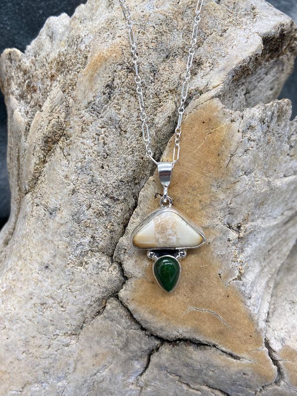 Fossil Walrus Ivory &amp; Jade Necklace