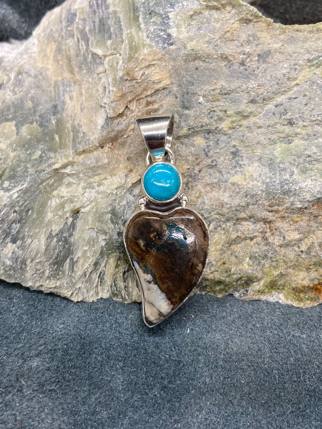 Mammoth Tooth Heart &amp; Turquoise Pendant