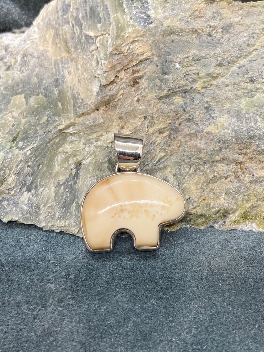 Fossil Walrus Ivory Spirit Bear Pendant