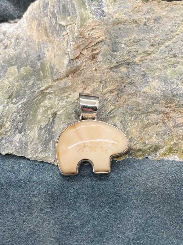 Fossil Walrus Ivory Spirit Bear Pendant