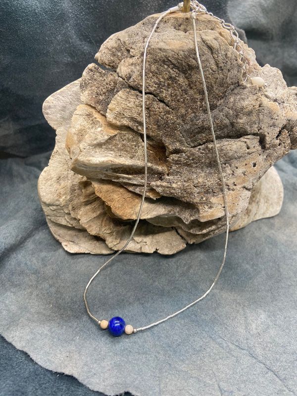 8mm Denim Lapis Single Strand Necklace