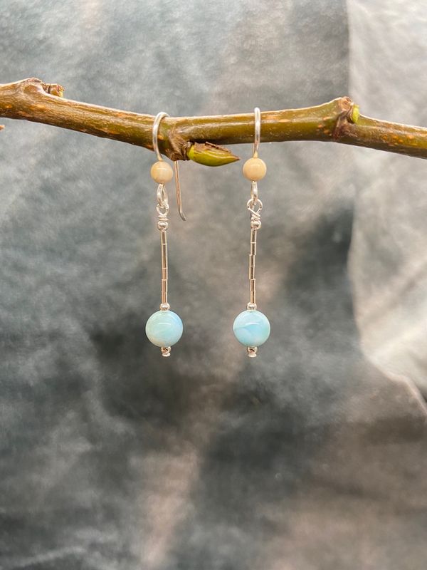5mm Larimar Bead Drop Earrings