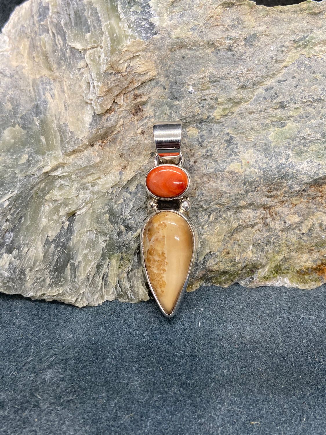 Fossil Walrus Ivory &amp; Spiny Oyster Pendant