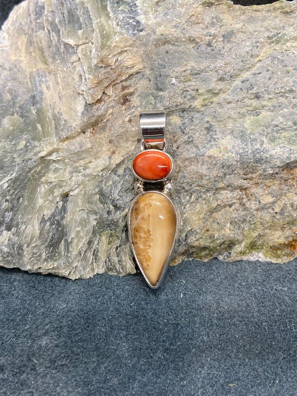 Fossil Walrus Ivory &amp; Spiny Oyster Pendant