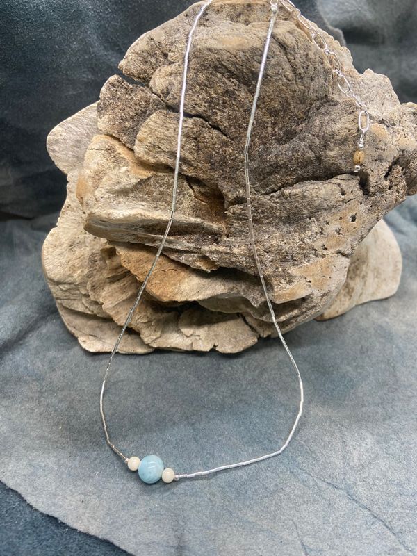 8mm Larimar Bead Single Strand Necklace