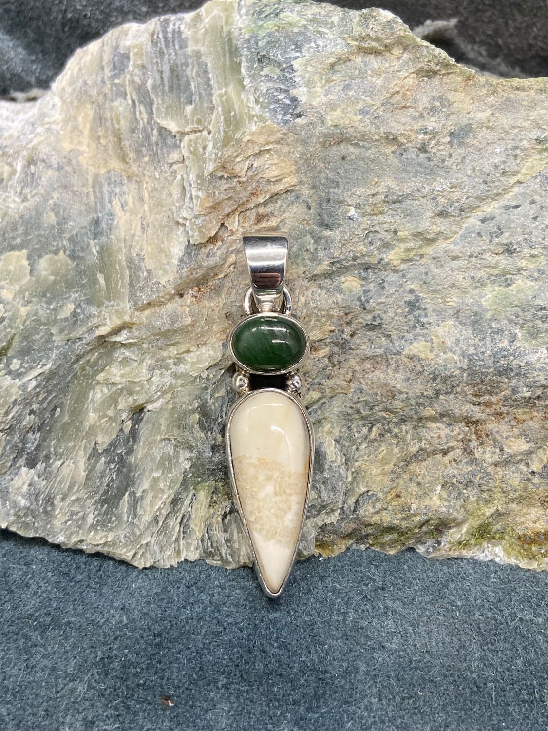 Fossil Walrus Ivory &amp; Jade Pendant