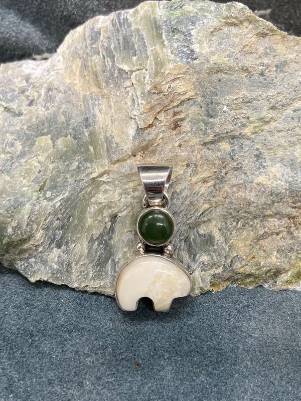 Walrus Ivory Spirit Bear &amp; jade Pendant