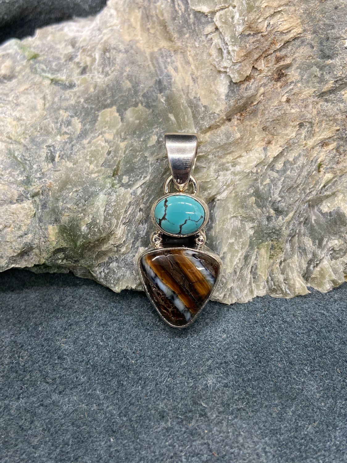 Mammoth Tooth Triangle &amp; Turquoise Pendant