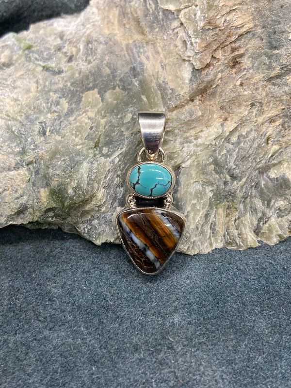 Mammoth Tooth Triangle &amp; Turquoise Pendant