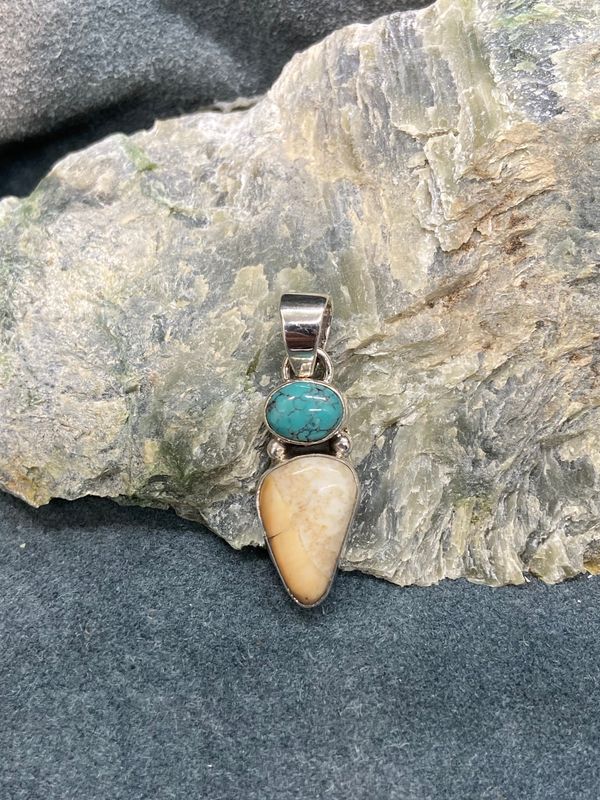 Fossil Walrus Ivory &amp; Turquoise Pendant