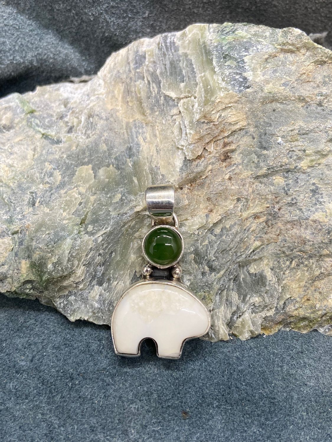 Walrus Ivory Spirit Bear &amp; Jade Pendant