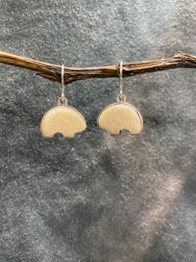 Fossil Walrus Ivory Spirit Bear Earrings