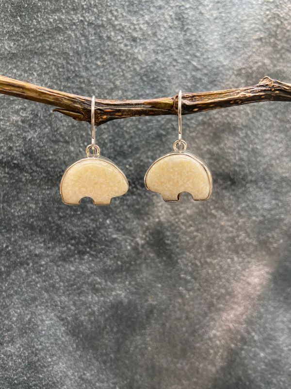 Fossil Walrus Ivory Spirit Bear Earrings