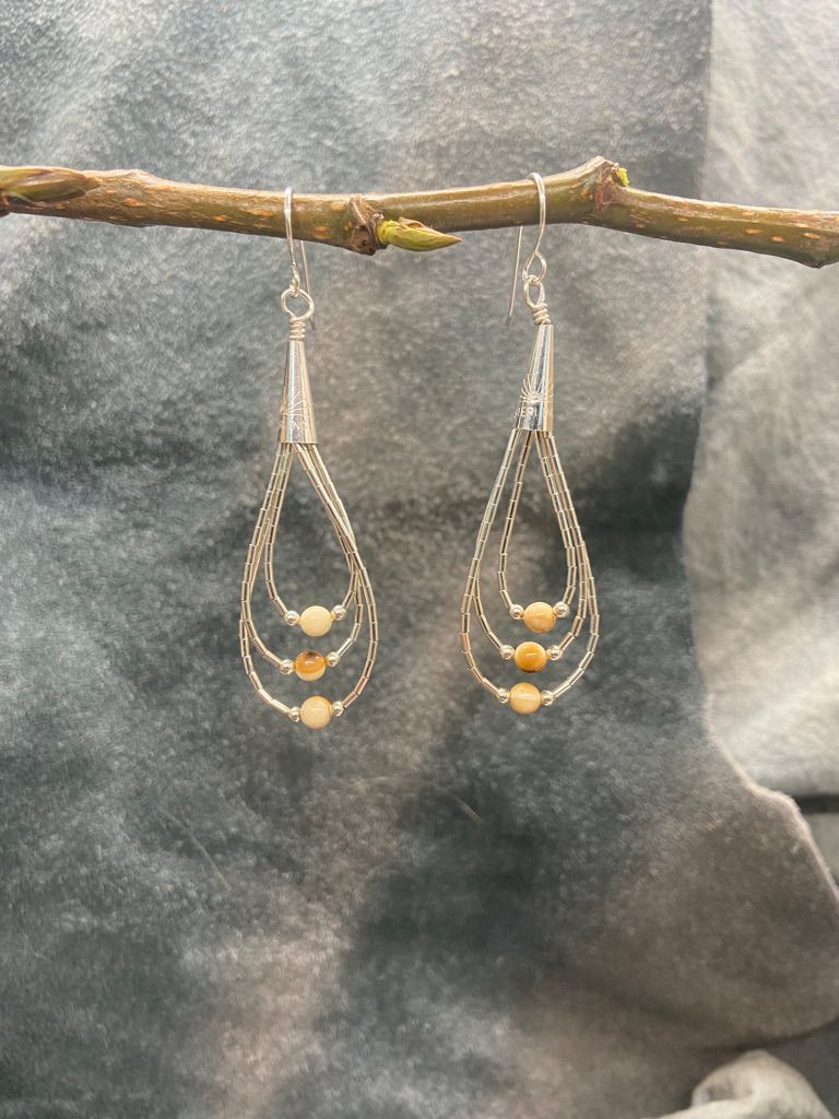 4mm Ivory Bead Triple Loop Earrings