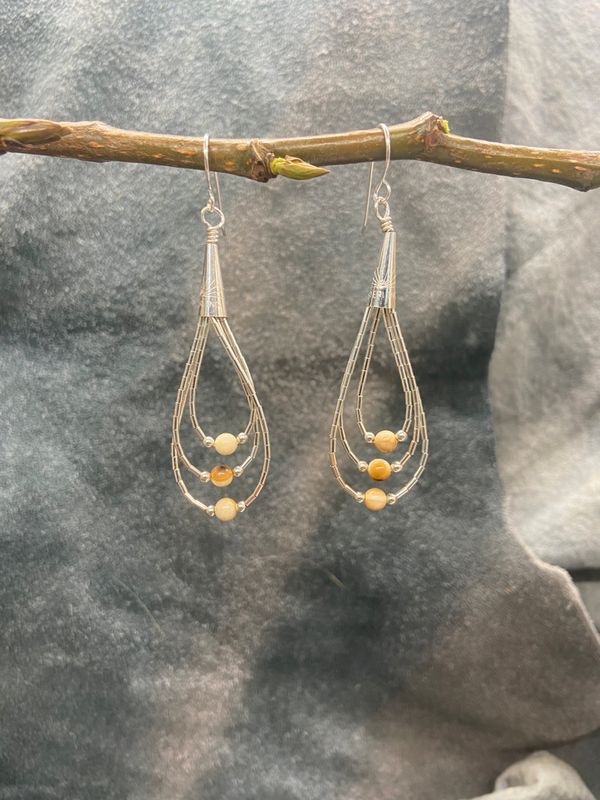 4mm Ivory Bead Triple Loop Earrings