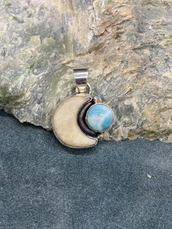 Fossil Walrus Ivory Moon &amp; Larimar