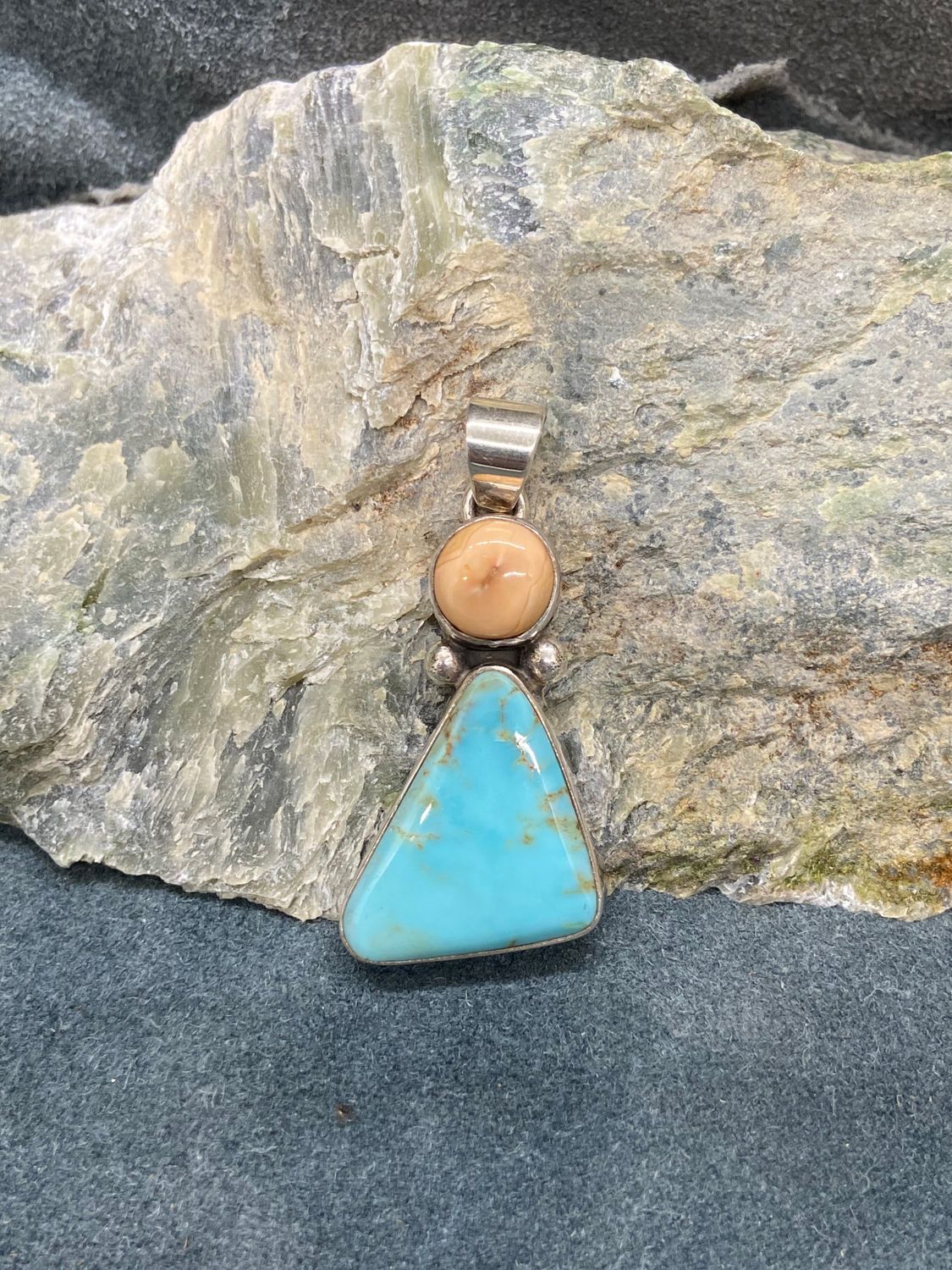 Turquoise &amp; Fossil Walrus Ivory Pendant