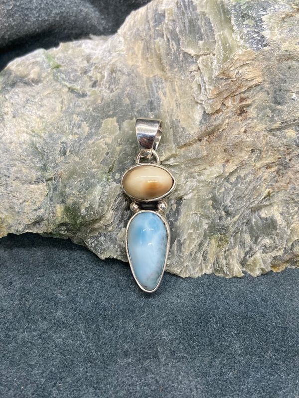 Fossil Walrus Ivory &amp; Larimar Pendant