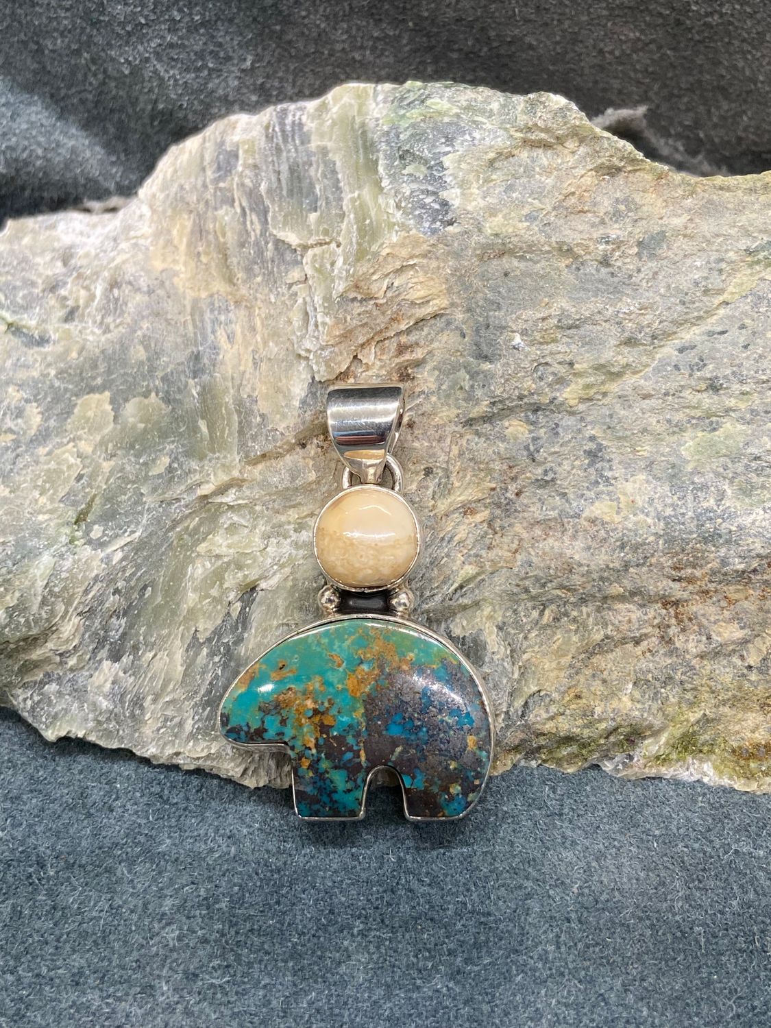Turquoise Spirit Bear &amp; Walrus Ivory Pendant