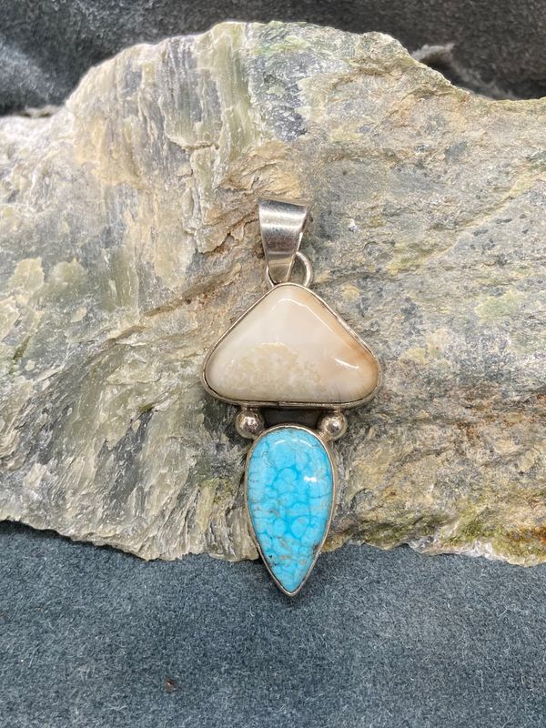 Fossil Walrus Ivory &amp; Turquoise Pendant