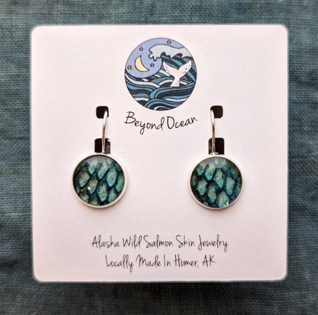 Beyond Ocean Leather Medium Latch Back Earring, Color: Blue