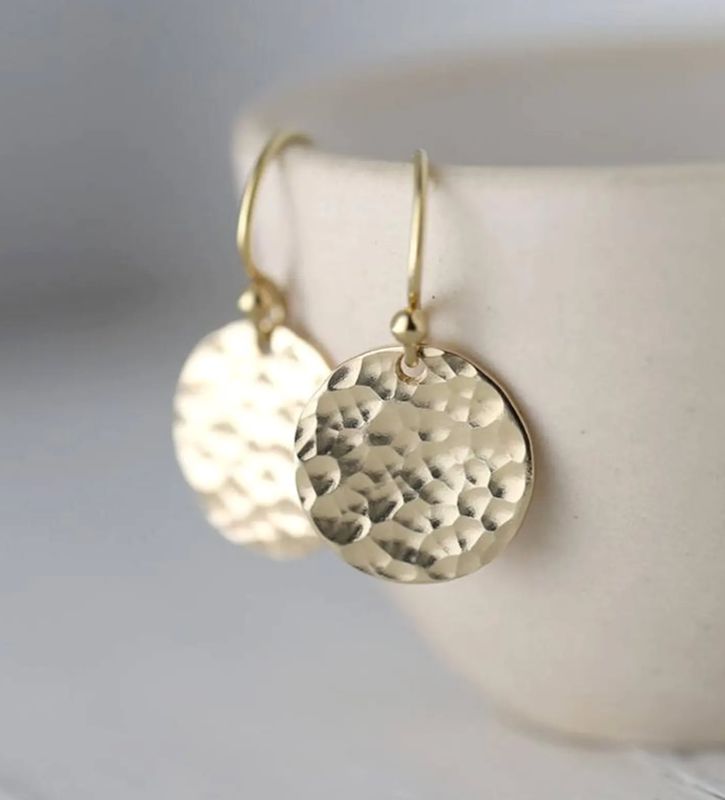 Small Gold Hammered Disc. Earring