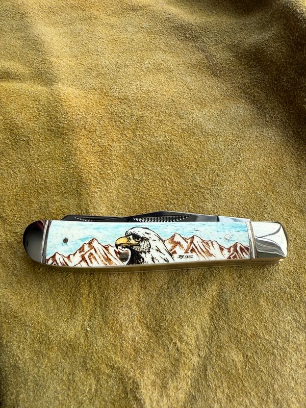 3.5" Double Blade Trapper (Color) (KN100C) Bald Eagle Head