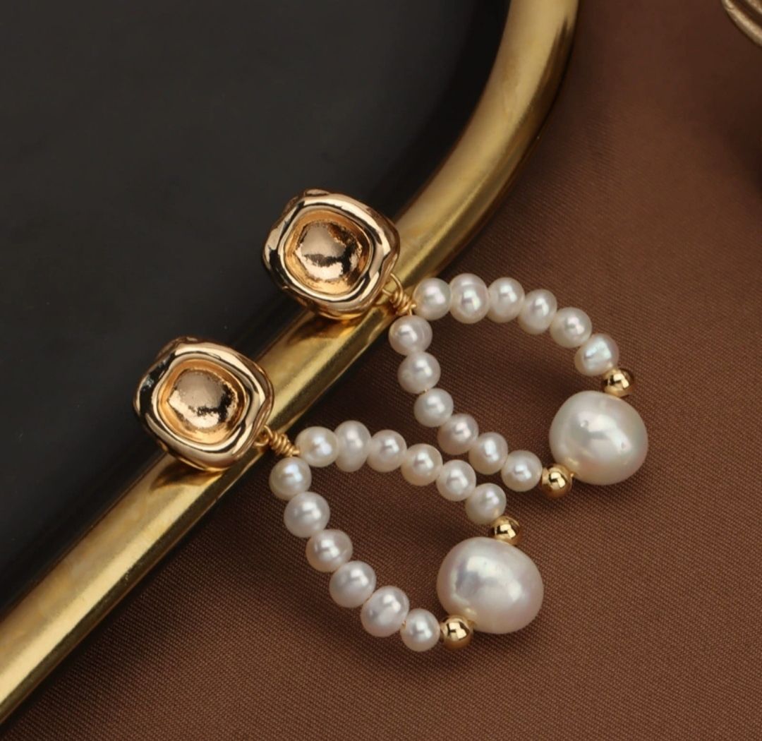 Aretes de perla natural grande y pequeño juntos con plata 925