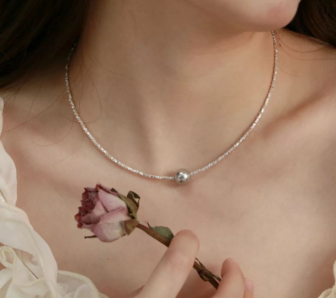 Cristal perla(5mm) con plata 925 de collar 40cm