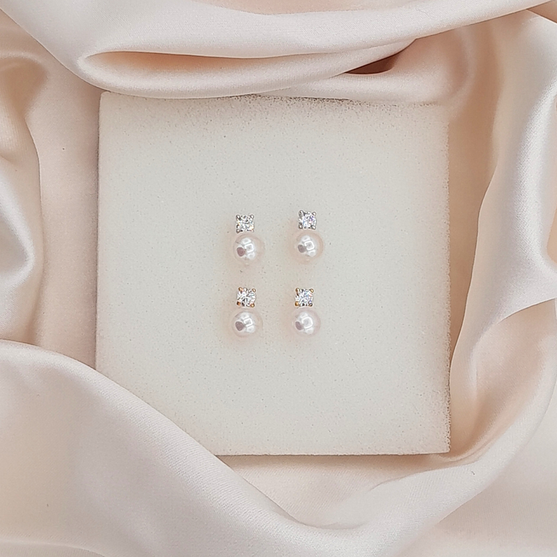 Aretes de perla(8.5-9MM) natura con cristal y plata 925 dorado